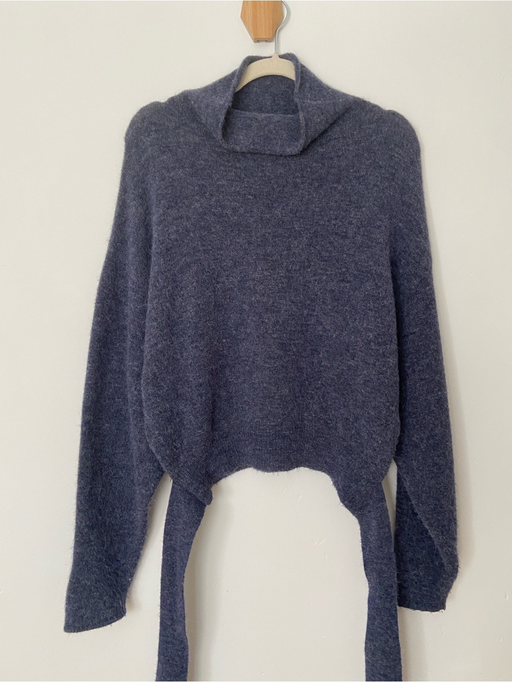 Wilfred Aritzia Lorin Sweater Knit Turtleneck Tie Back Sweater Marl Blue Medium - Picture 7 of 11